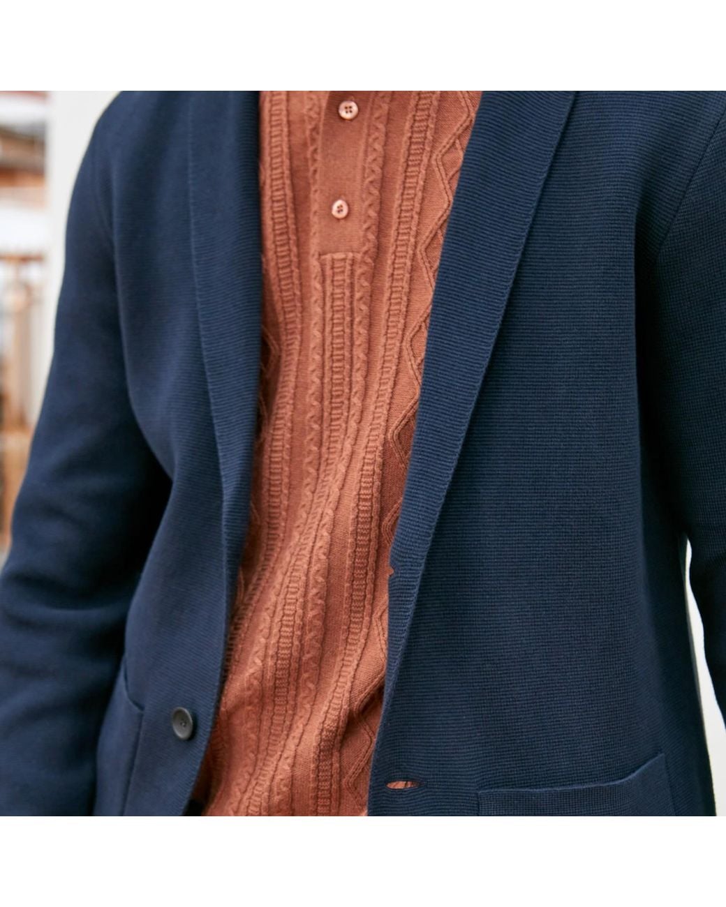 Paul James Knitwear Blue Cotton Deconstructed Knitted Gabriel Blazer for men