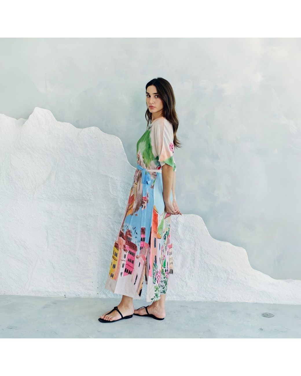 DHARA SHETH DUBAI Multicolor La Riviera Printed Long Kaftan Dress With Side Slits