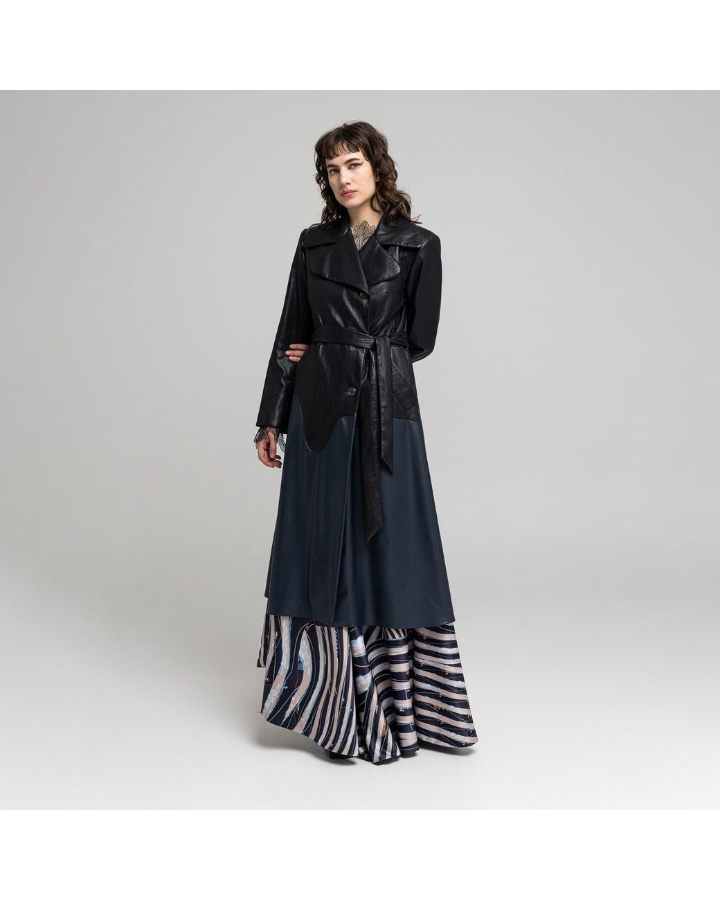 ARTISTA Blue Anastasia Eco-Leather Maxi Coat