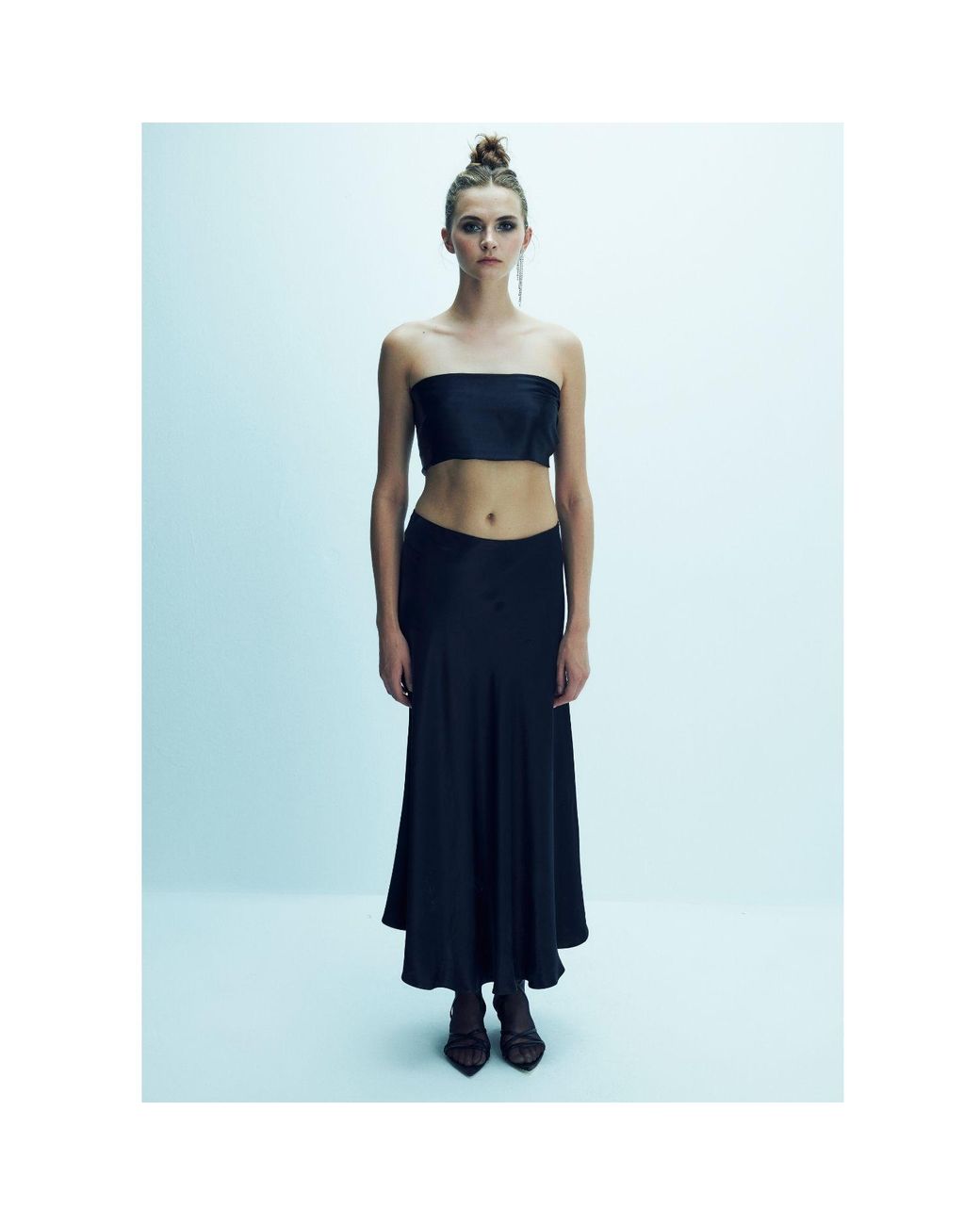NAZLI CEREN Blue Lia Satin Maxi Skirt