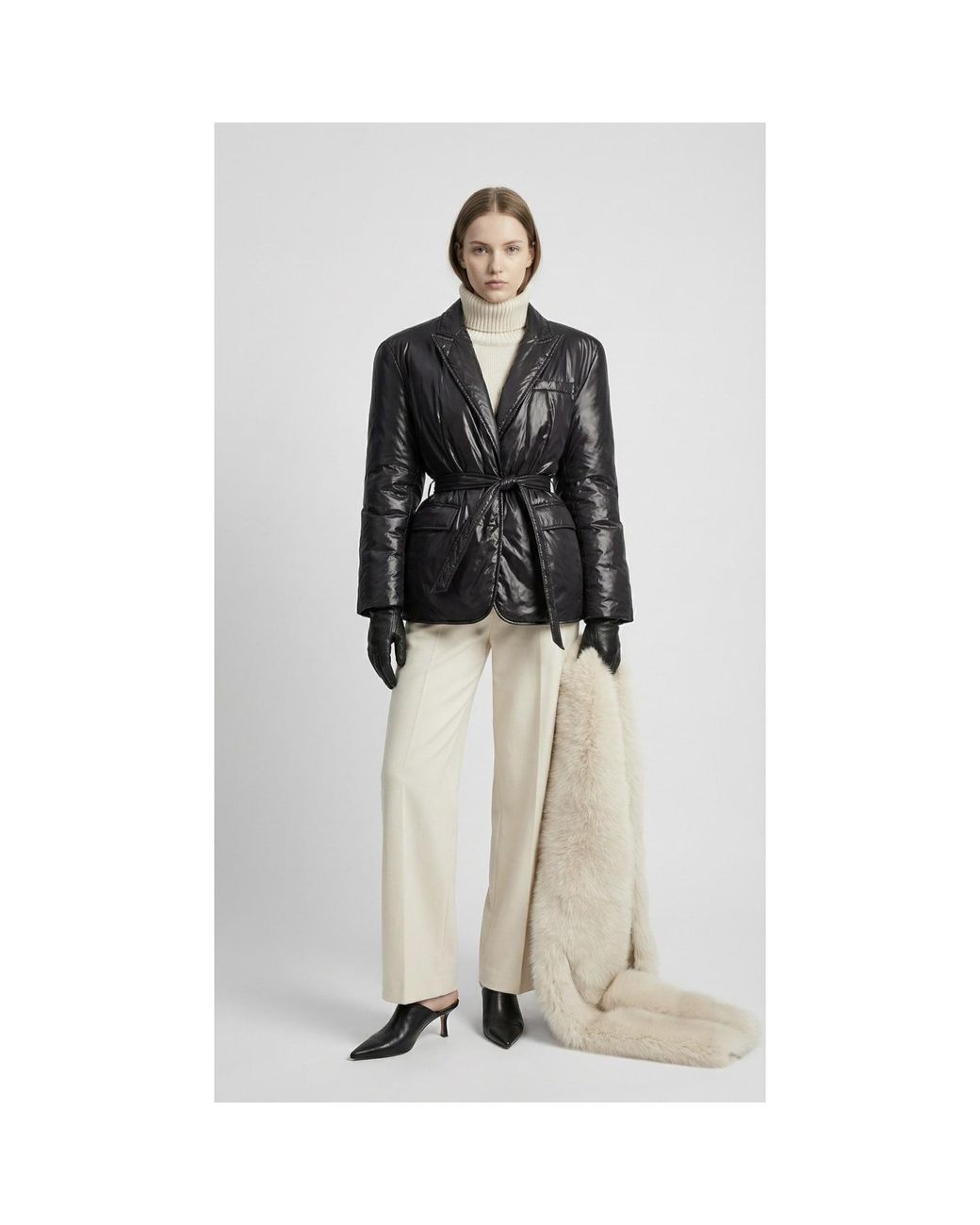 concept A trois Black Caviar Belted Quilted Blazer