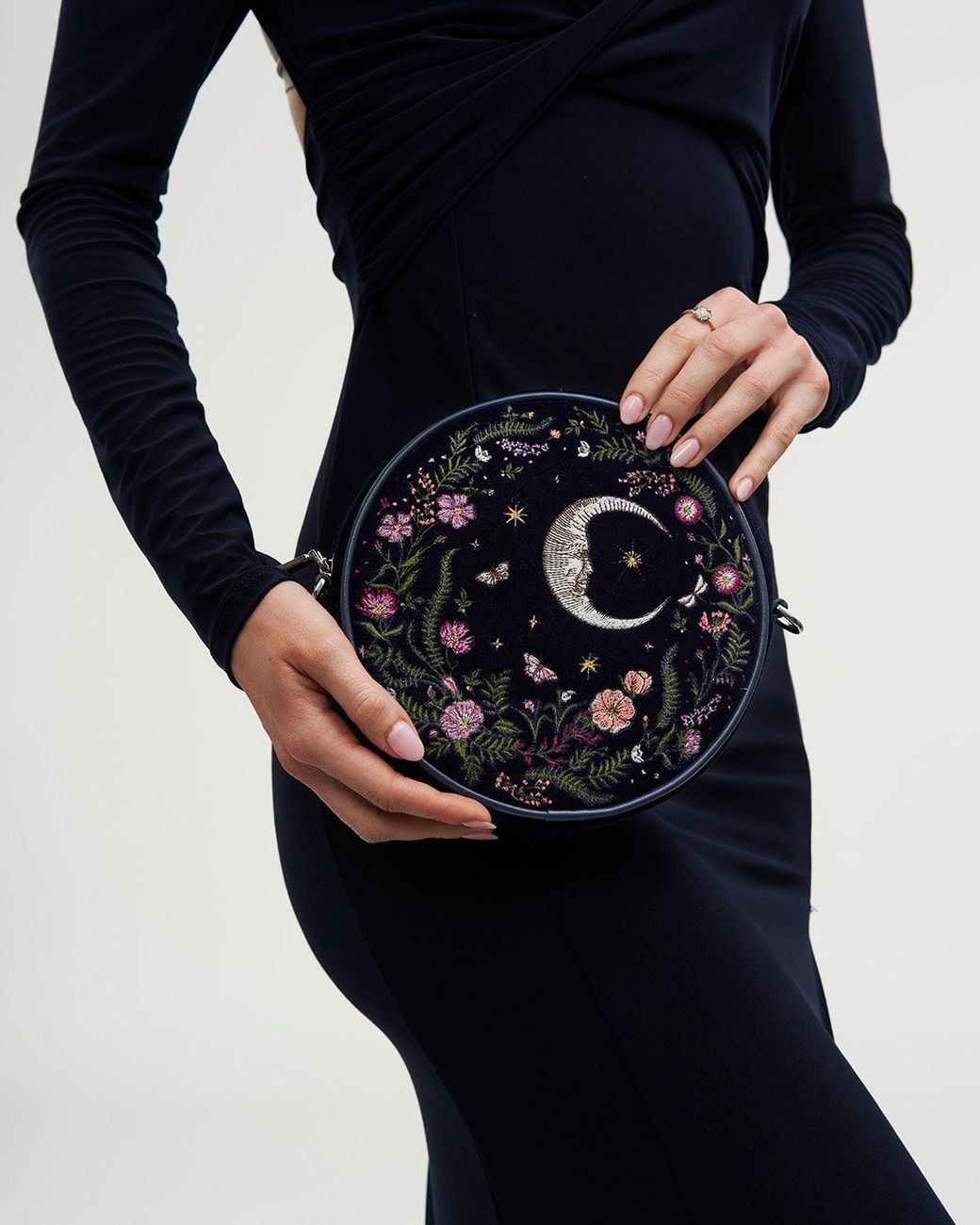 Fable England White Chloe Midnight Garden Embroidered Circle Bag