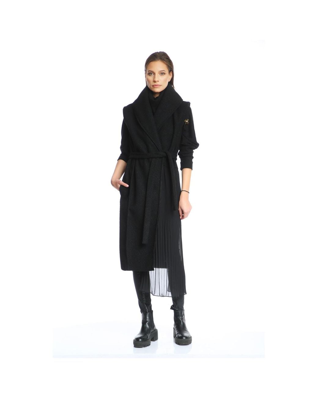 Silvia Serban Black Tweed & Pleated Veil Deconstructed Vest
