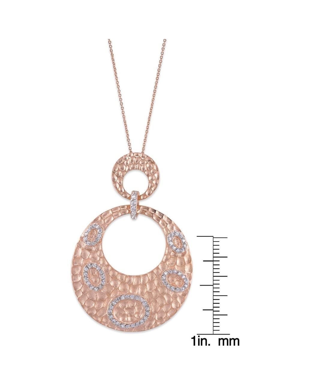 Genevive Jewelry Pink Rose Sterling Rose Plated With Clear Cubic Zirconia Dual Circle Pendant Necklace