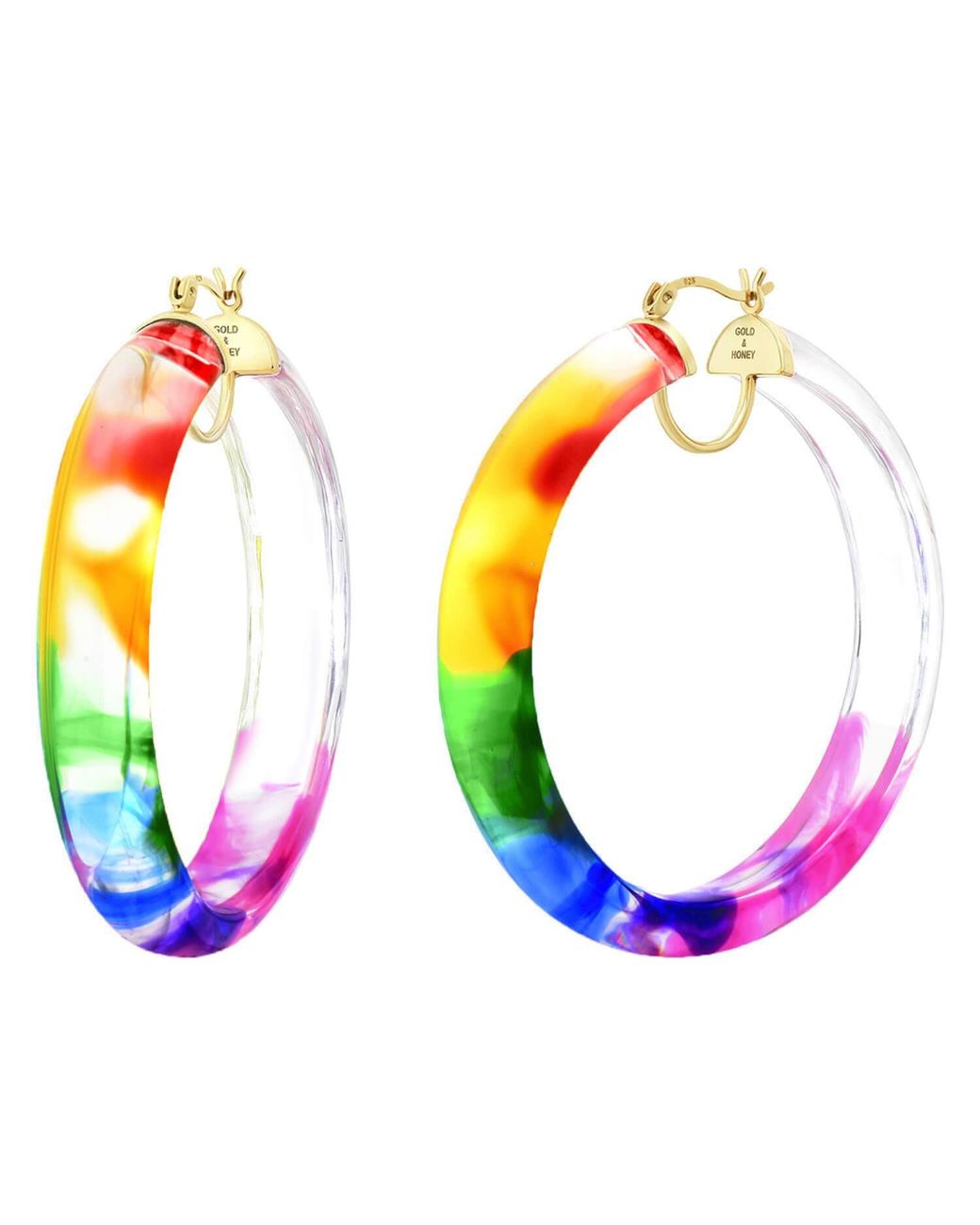 Gold & Honey Blue Tie Dye Hoop Earrings