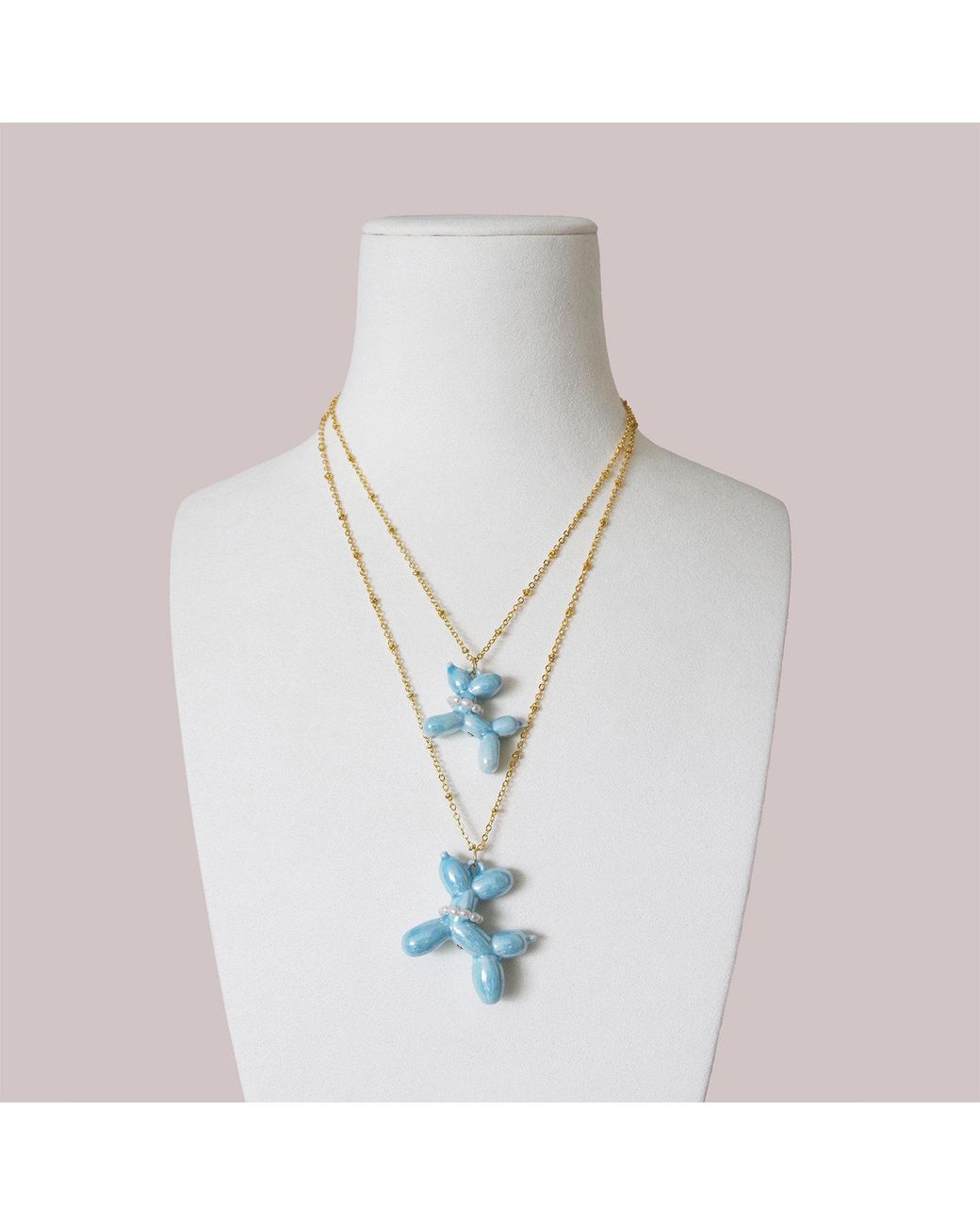 POPORCELAIN Blue Baby Porcelain Balloon Doggie Necklace, Tone