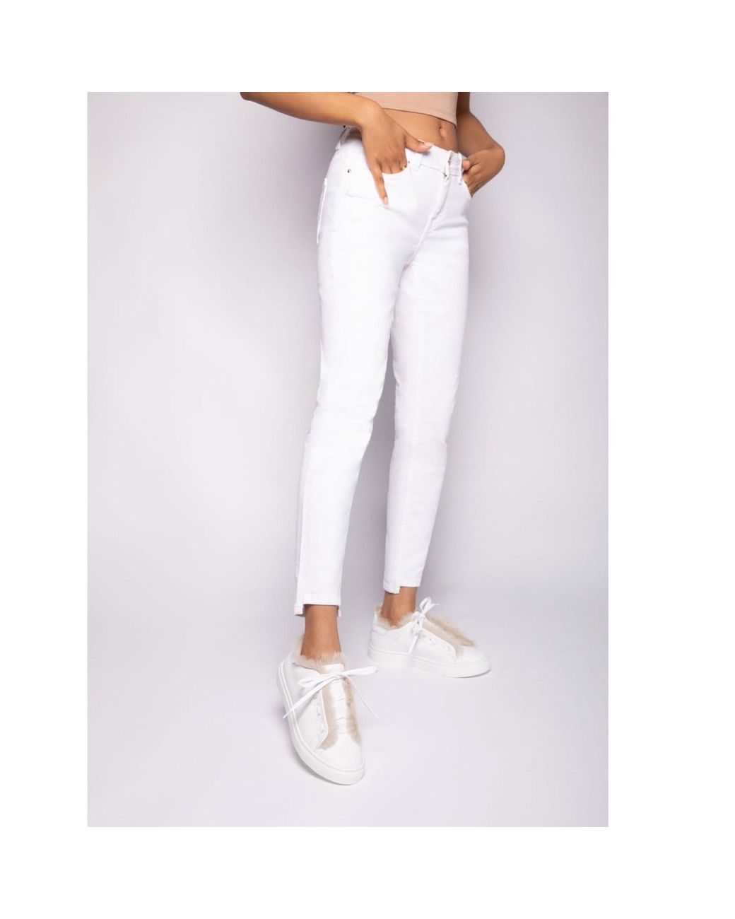 Fursho White Classic Shearling-Lined Lace-Up Trainers