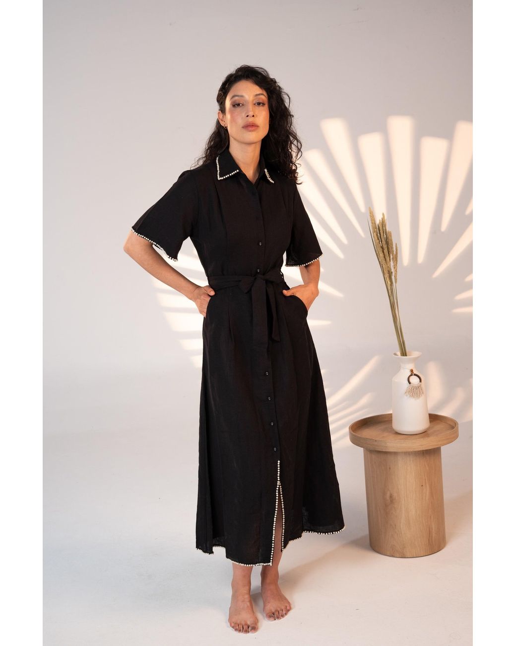 Carolina Benoit Black Cafe Au Lait Pearled Dress Noir