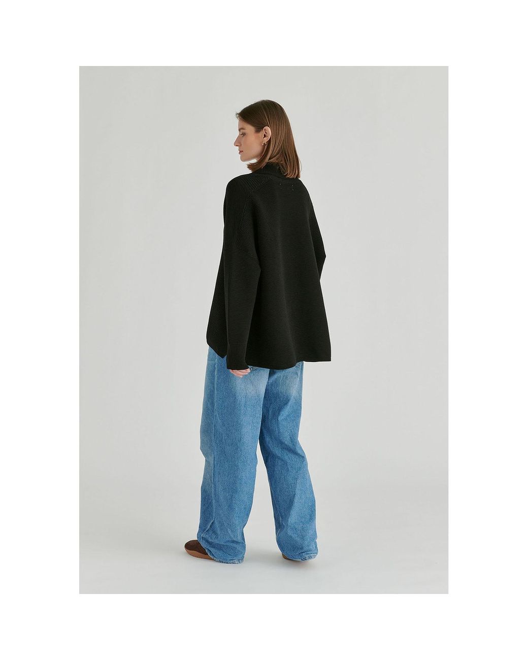 Paisie Black Shawl Collar Ribbed Jumper