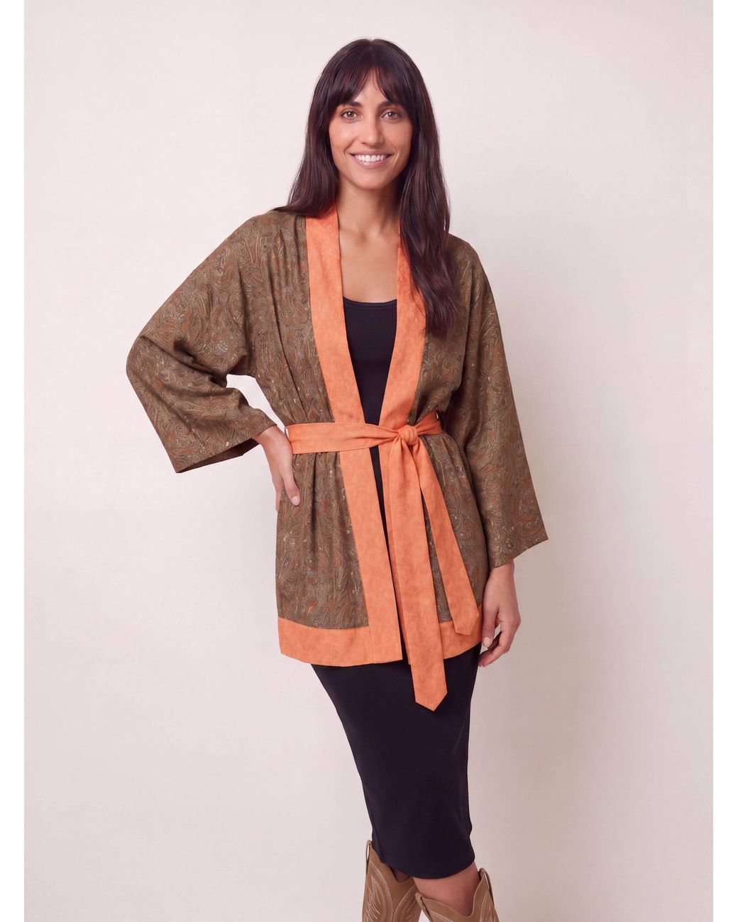 Artemis Muse Brown One Of A Kind Recyled Sari Kimono Two