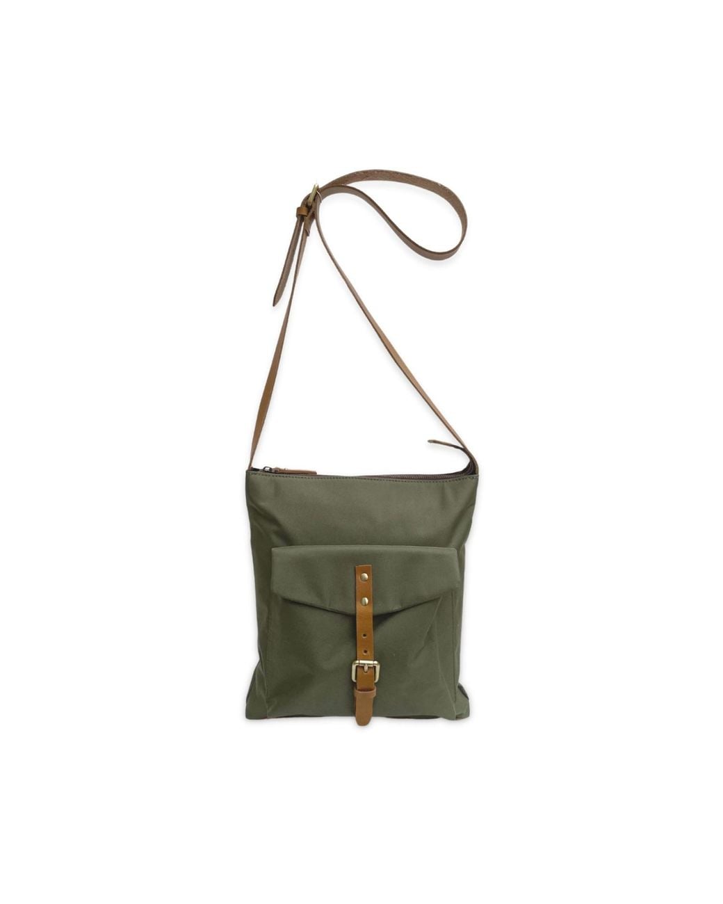 VIDA VIDA Green Nylon & Leather Messenger Bag for men