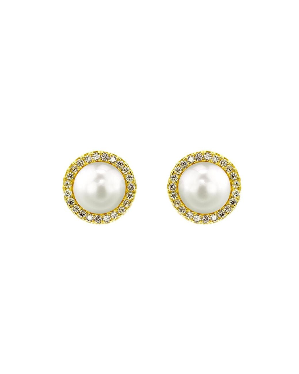 VicStoneNYC Fine Jewelry Metallic Natural Akoya Pearl And Diamond Stud Earrings With Screw Back