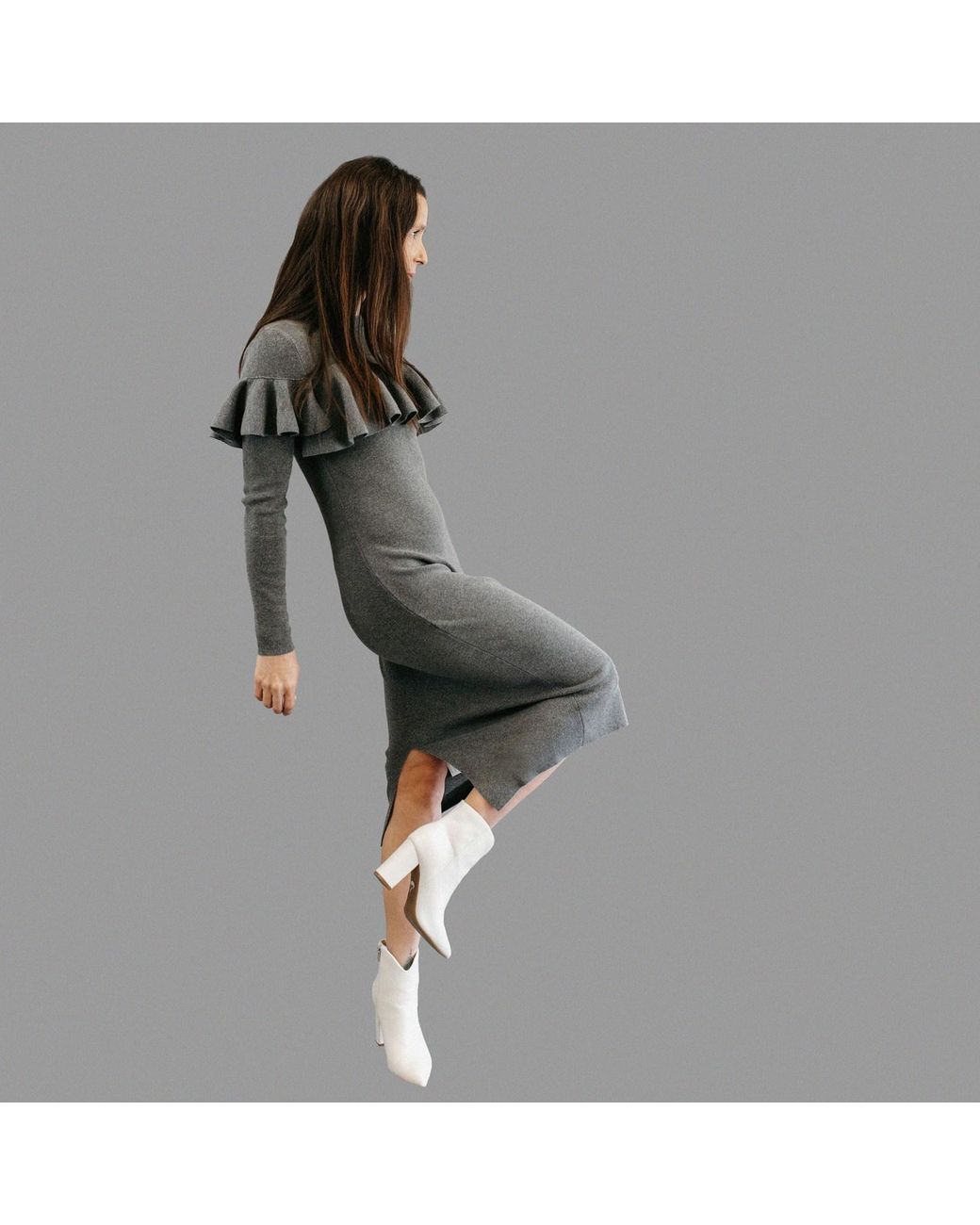 Zenzee Gray Cotton Jersey Ruffle Dress