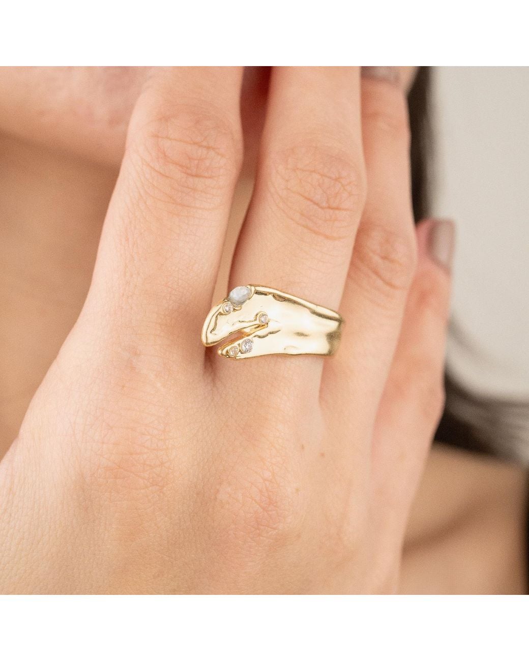 Rare Matters Jewelry Metallic Feather Touch Ring Clear Quartz