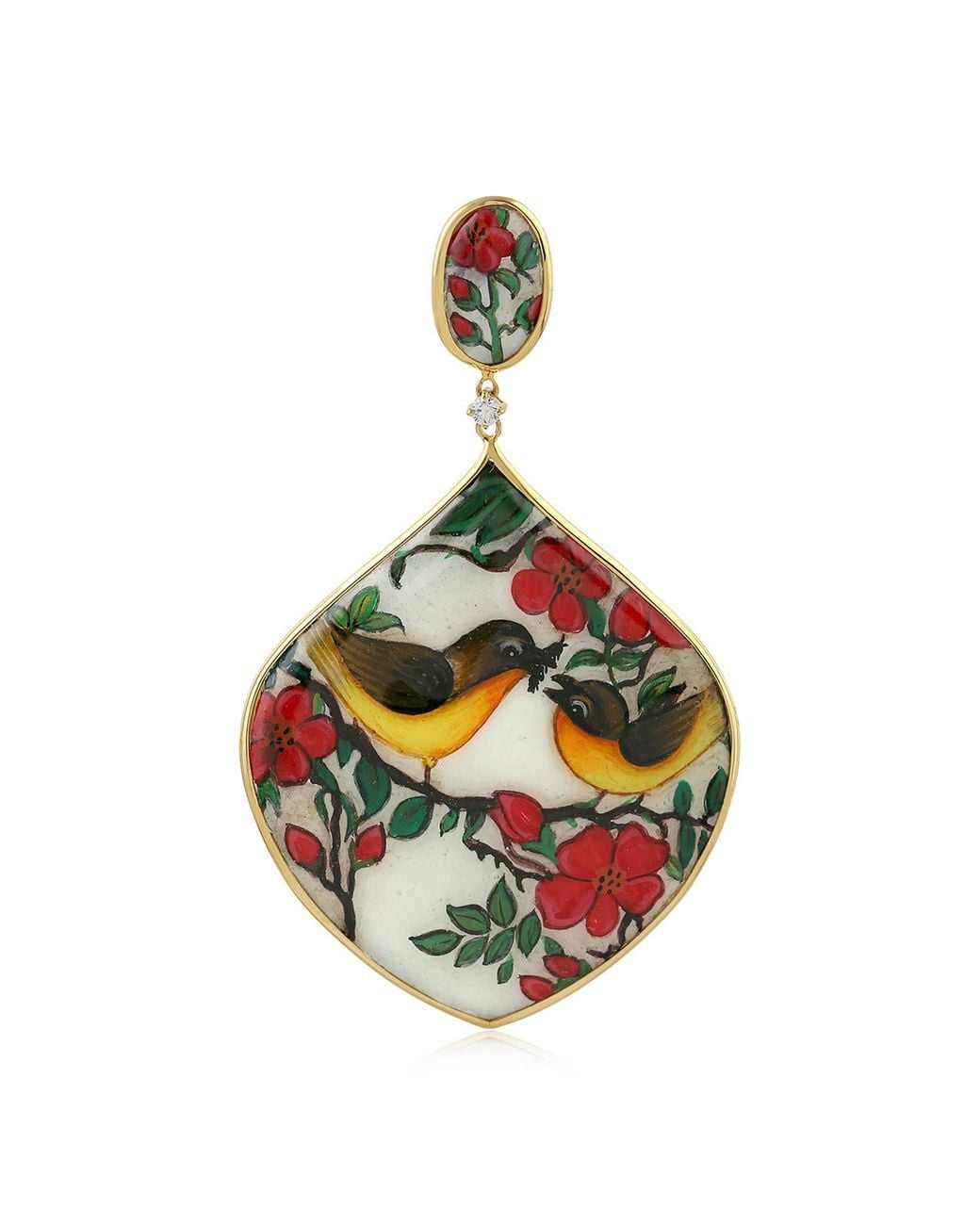 Artisan Green 18K Mother Of Pearl, Diamond & Enamel Lovebirds Drop Pendant