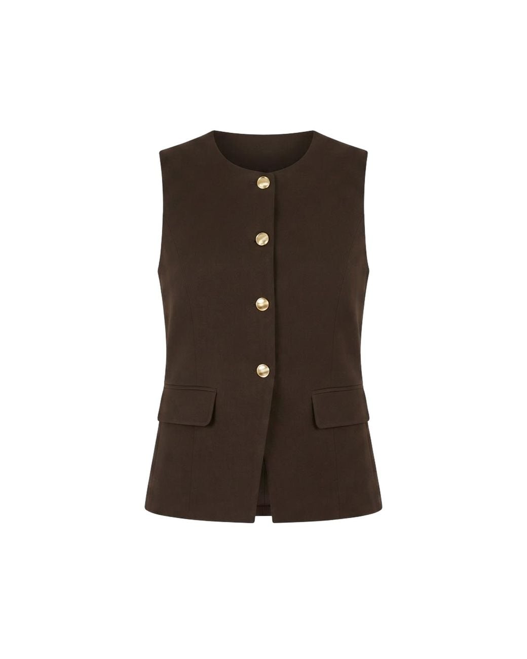 Yumi' Brown Long Line Button Waistcoat Top