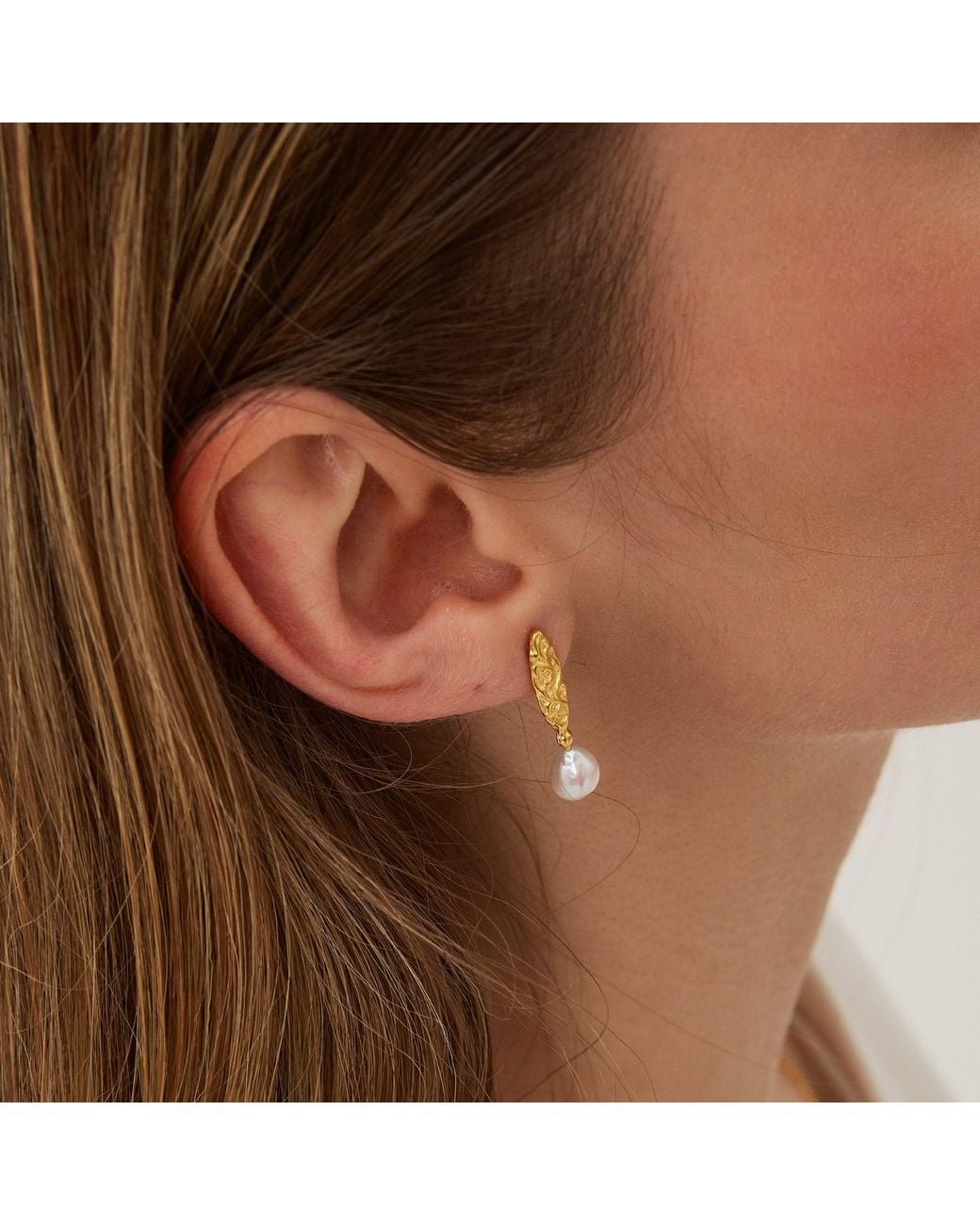Spero London Metallic Drop Baroque Pearl Natural Textured Sterling Authentic Earrings