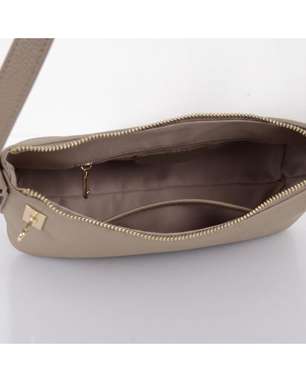 Modenaire Gray Neutrals Leather Shoulder Bag With Hardware And Zip Top Closure