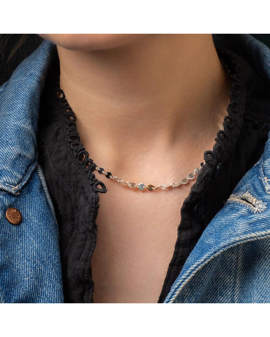 Kate Koel Metallic Two Tone Confetti Shimmer Necklace Filled And Sterling Layering Chain