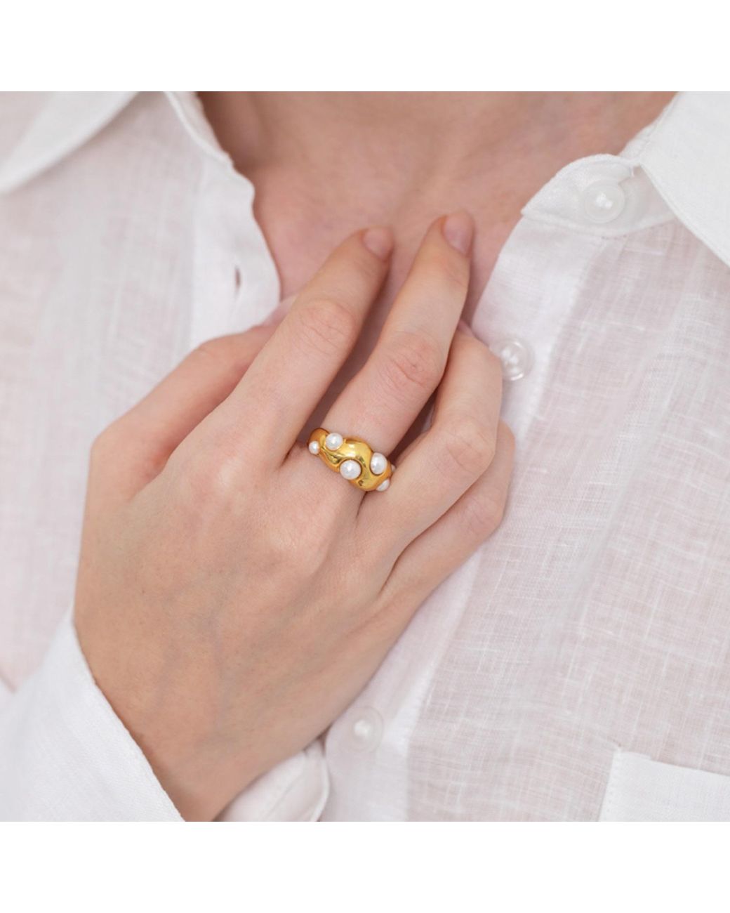LINYA JEWELLERY Metallic Special Design Pearl Plated Ring