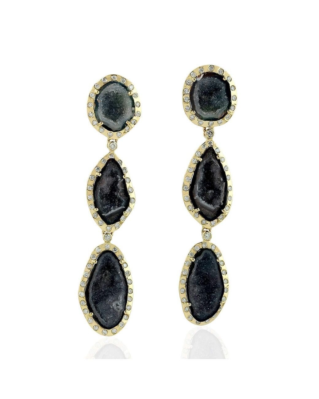 Artisan Black Geode & Diamond Drop Earrings