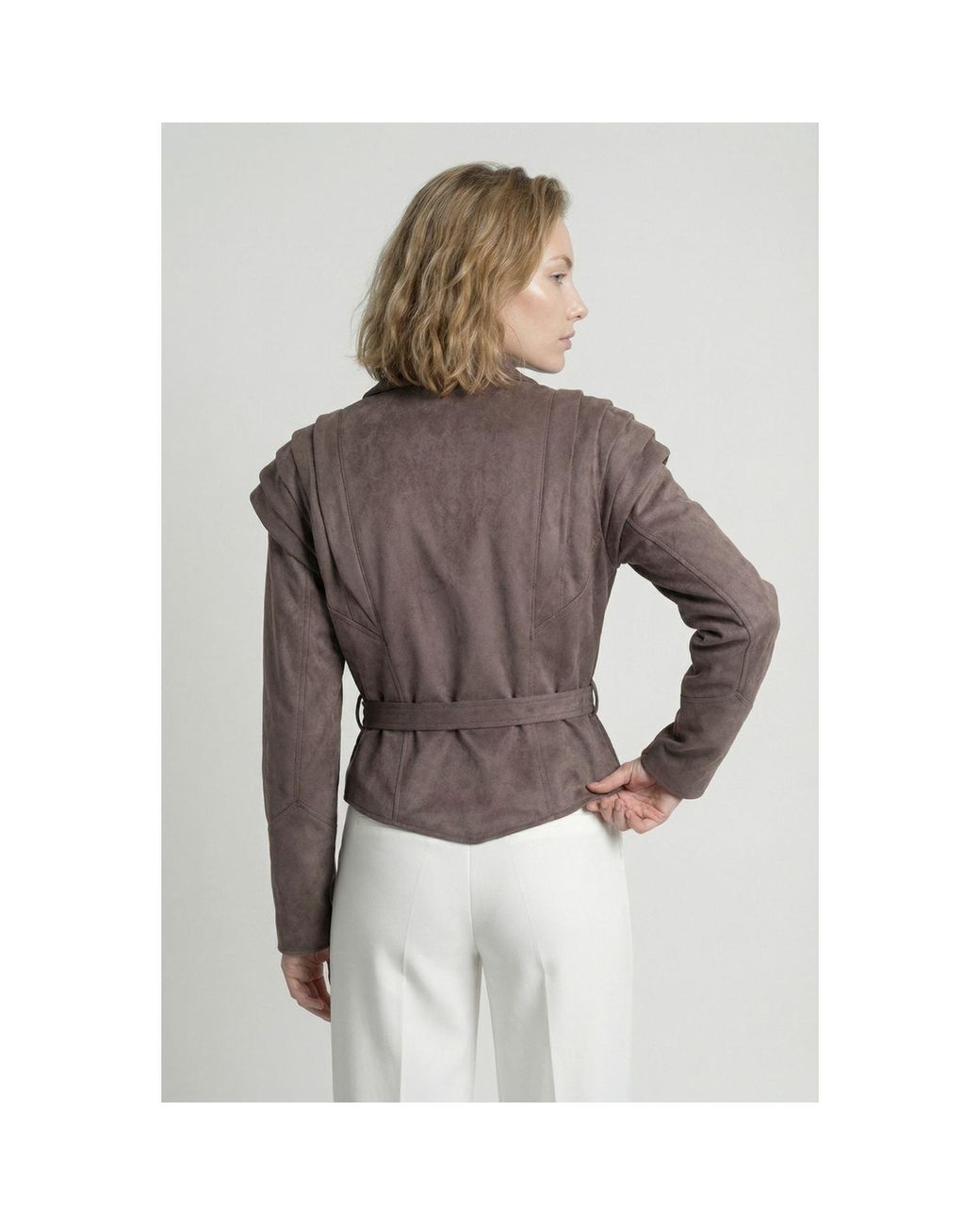 Modenaire Brown Suede-Effect Structured Shoulder Jacket Tailored Fit