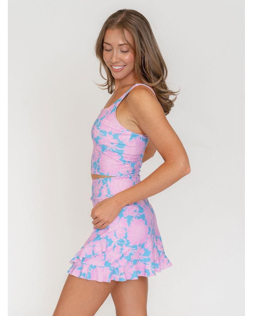 Lime Ricki Swimwear Blue Dahlia Ruffle Skirt