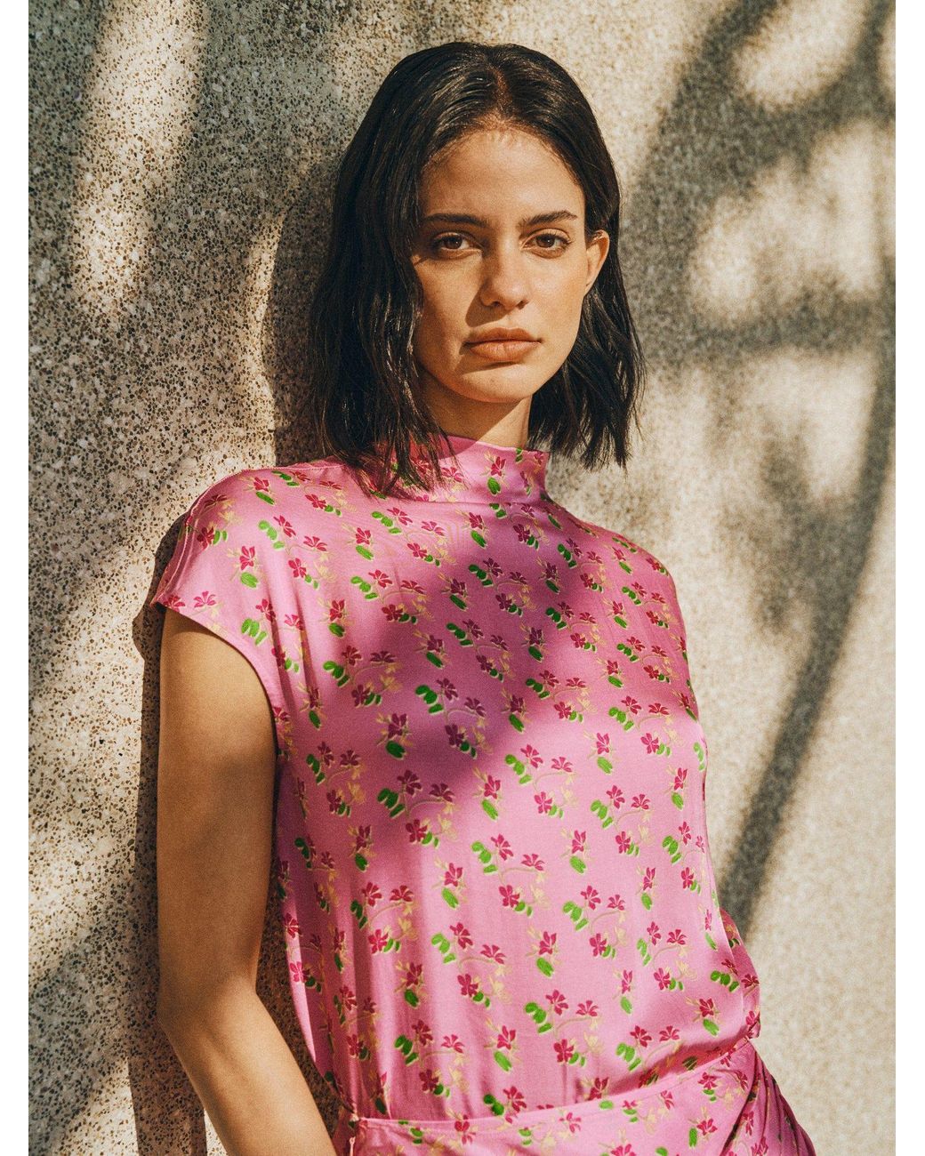 Lost Pattern Purple ”Beach Blossom“ Satin Top