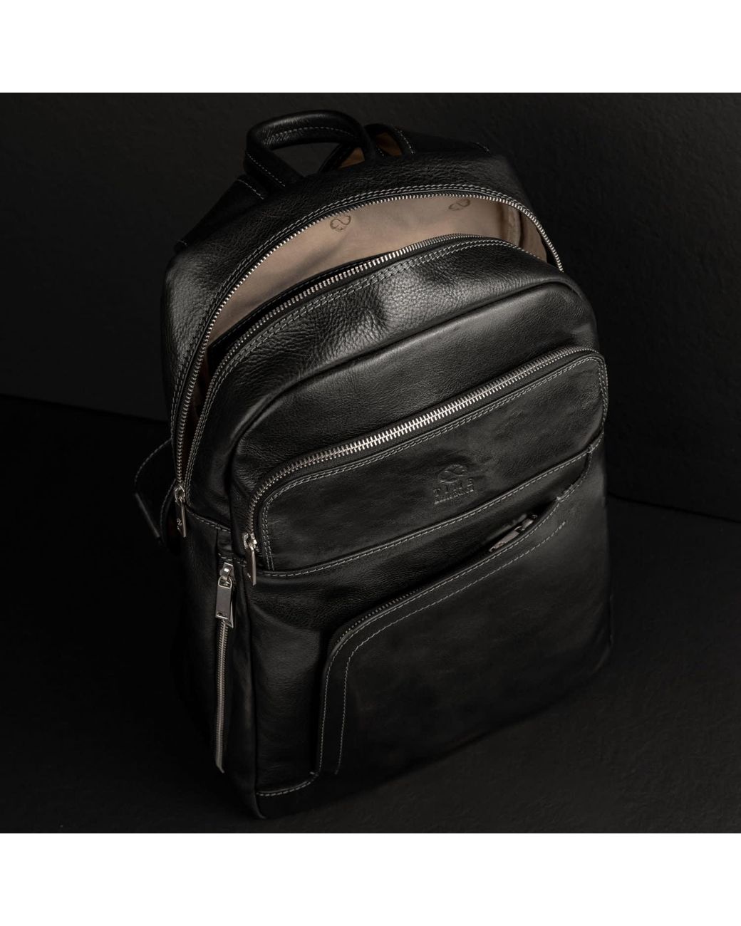 Time Resistance Black Large Leather Backpack for men