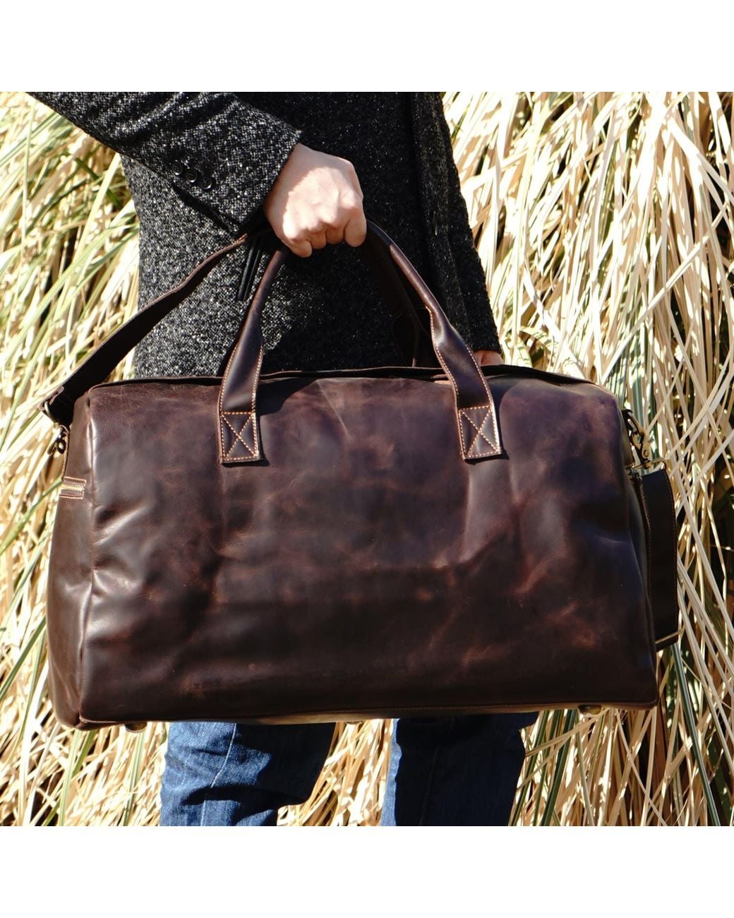 Touri Green Genuine Leather Weekend Bag for men