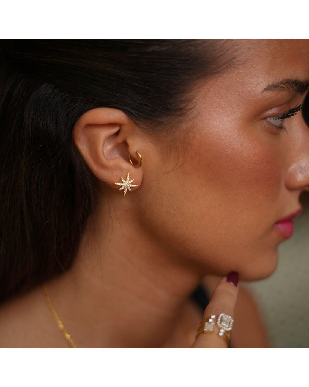Ebru Jewelry Metallic Guidance North Star & Diamond Stud Earrings