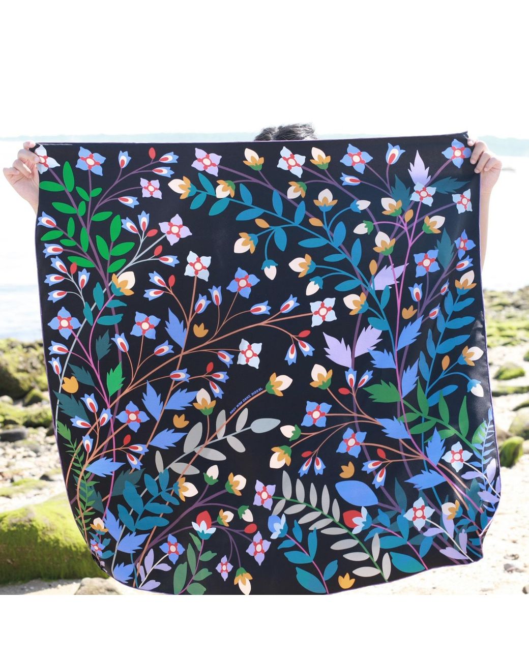 Jessie Zhao New York Black Double Sided Silk Scarf Of Night Garden
