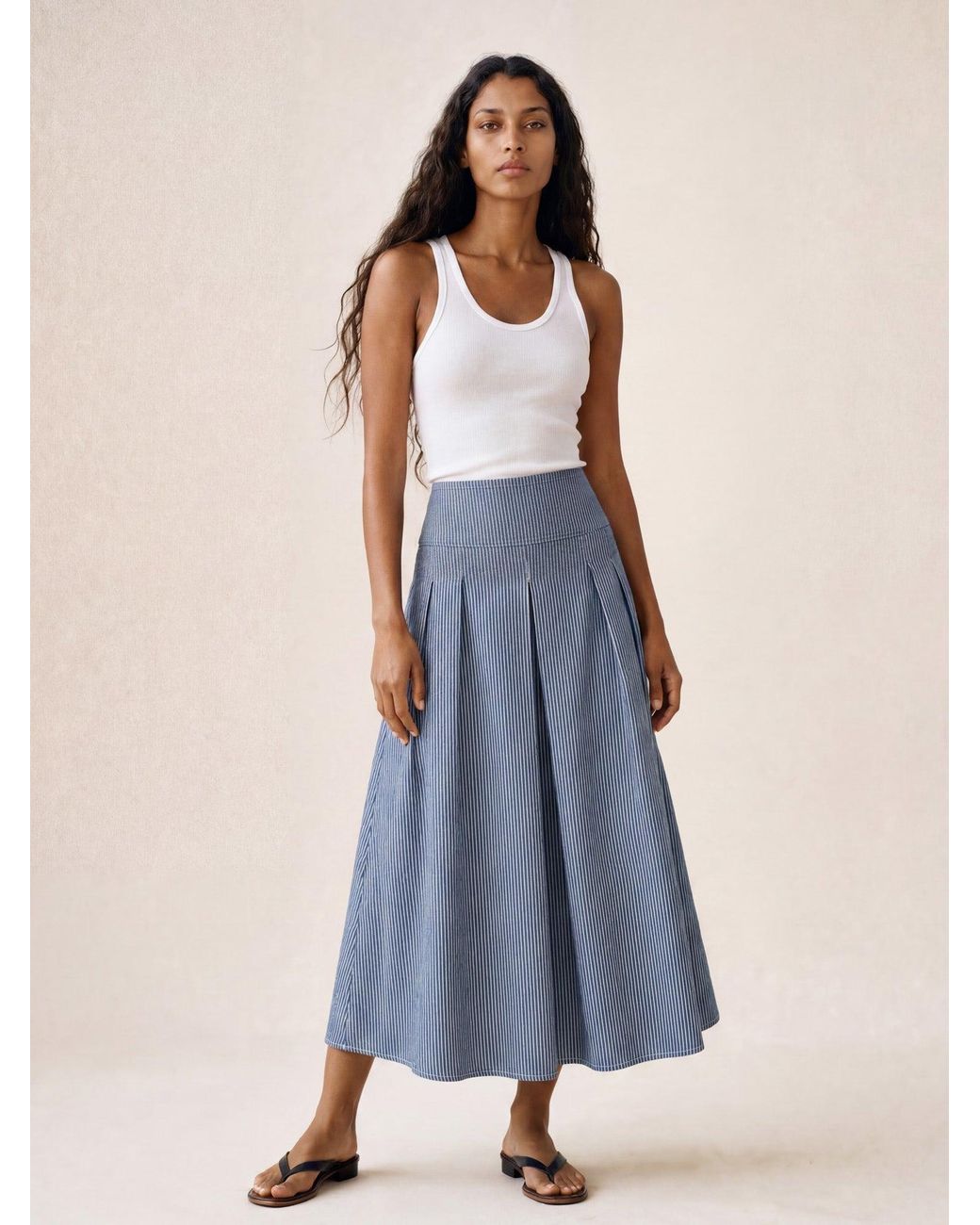 The Well Worn Blue The Dune Skirt – Chambray Ticking Stripe