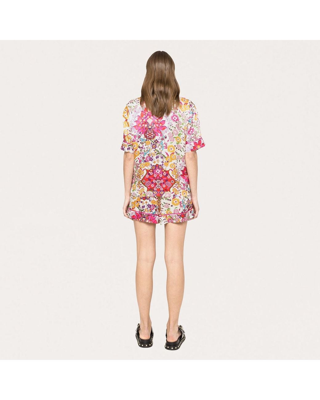 Nissa Pink Floral-Print Viscose Shirt