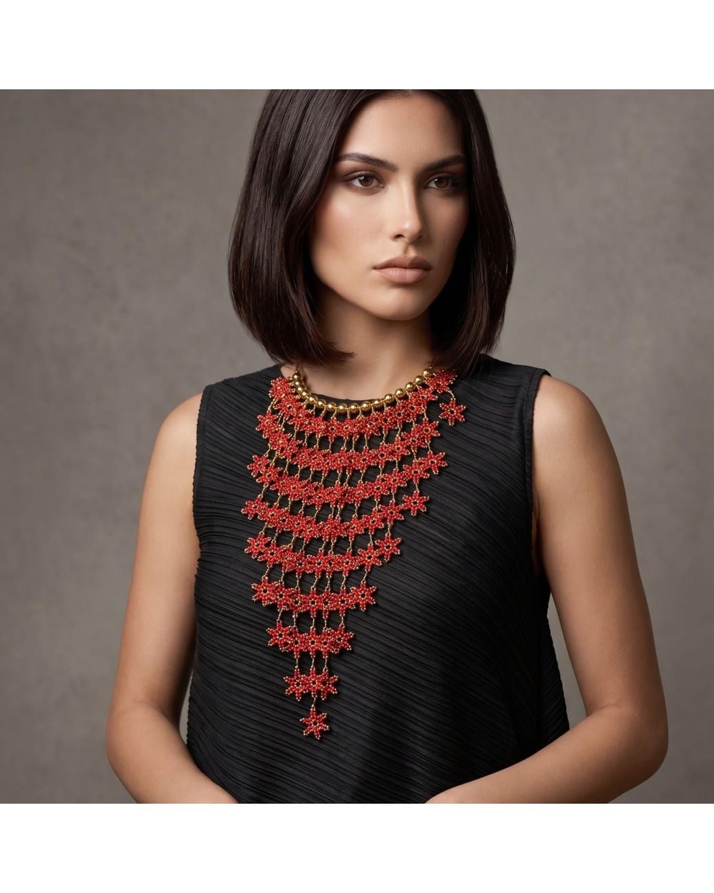 Iliana Arrazola Red Waterfall Blossom Necklaces, Glass Beads, Beaded Jewelry