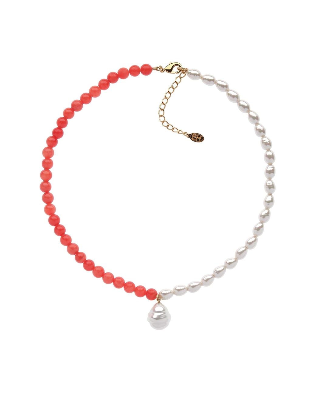 Emma Holland Jewellery Red Coral & Baroque Pearl Drop Necklace
