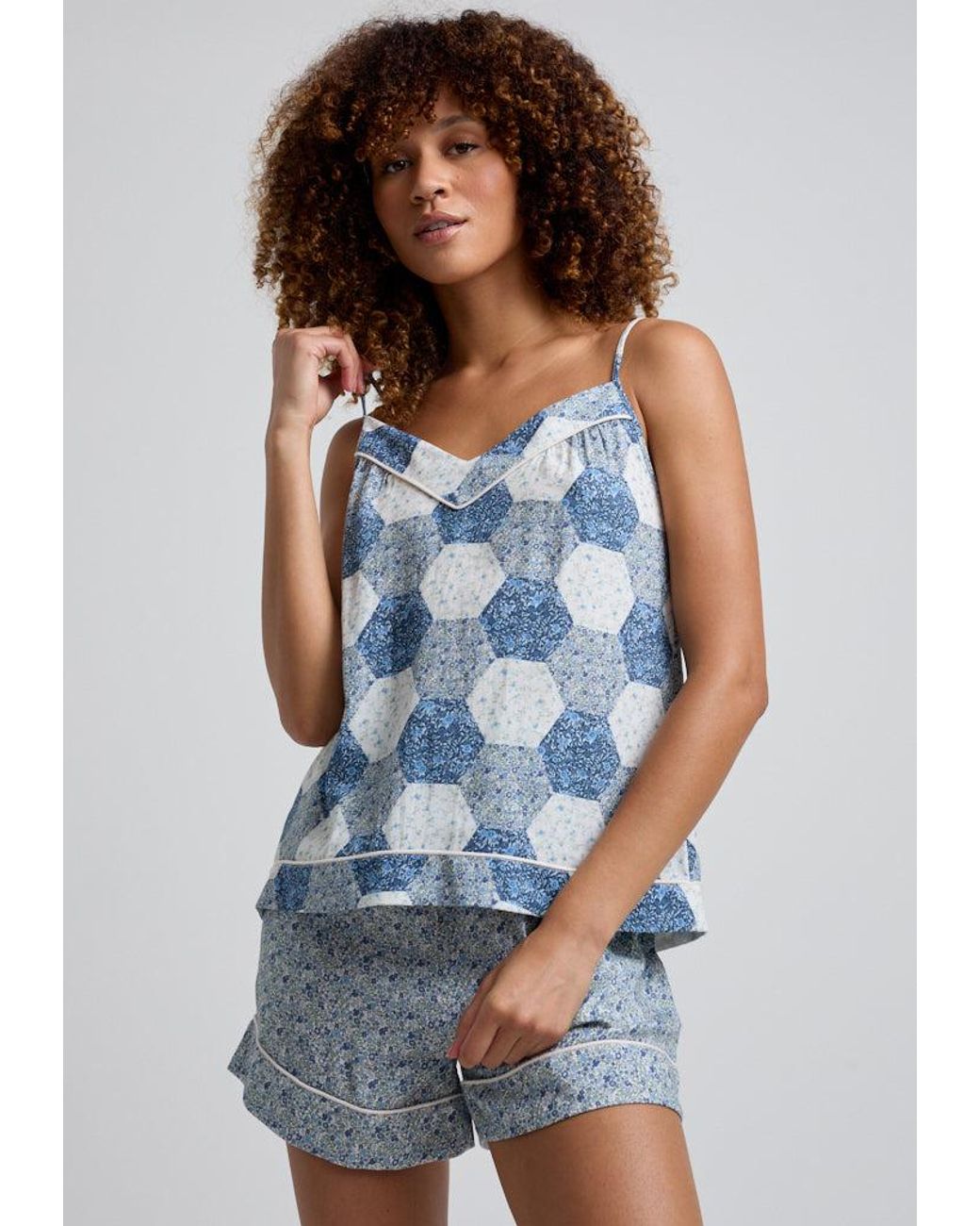 Lily and Lionel Blue Camilla Aster Patchwork Cami & Short Pyjama Set
