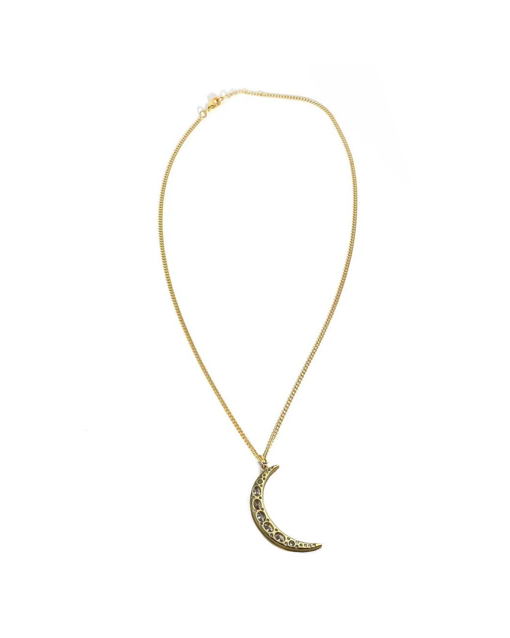 Rachel Nathan Metallic Crystal Crescent Moon Necklace