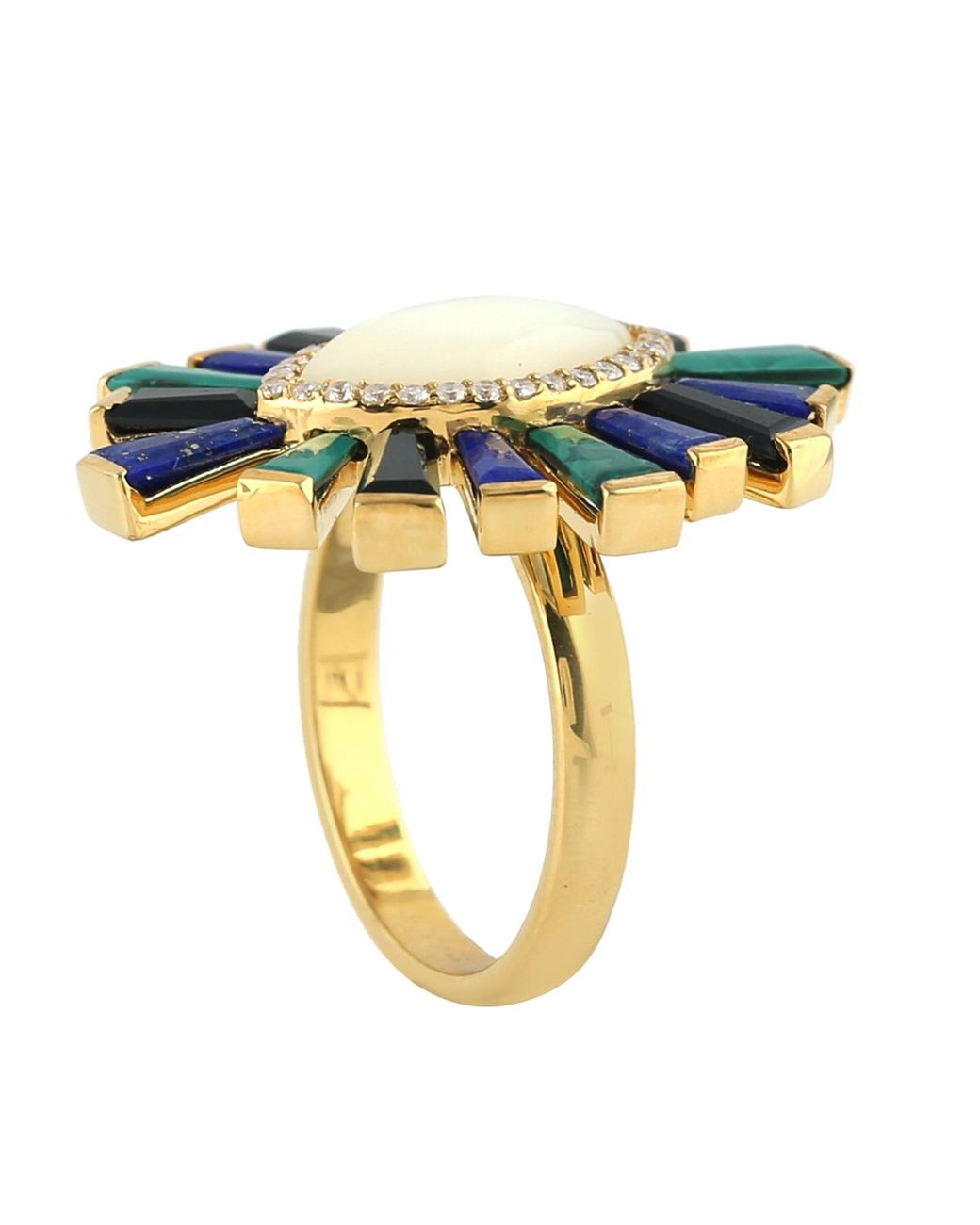 Artisan Multicolor 18k Gold Pave Diamond Baguette Multi Stone Evil Eye Ring Handmade Jewelry
