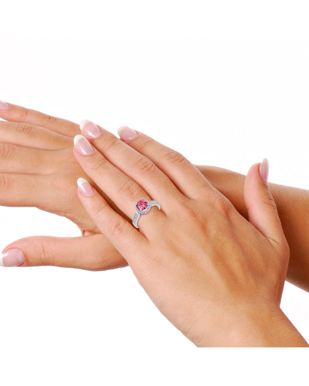 Genevive Jewelry Multicolor Stella Sterling Plated With Fancy & Lab Created Moissanite Halo Engagement Anniversary Adjustable Ring