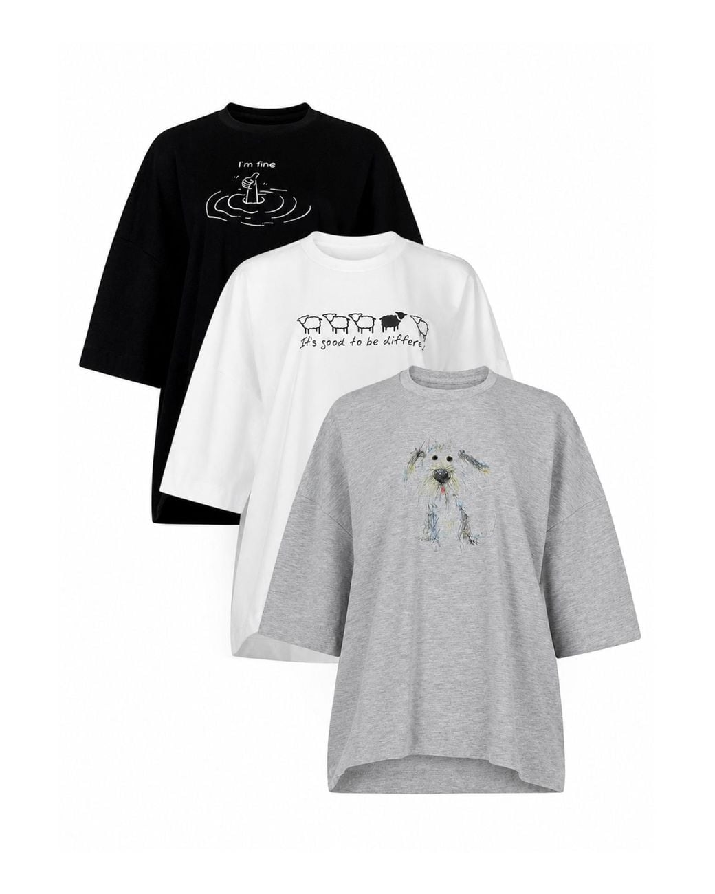 Clothes by Locker Room Black Set Of Three Oversized Graphic T-Shirts