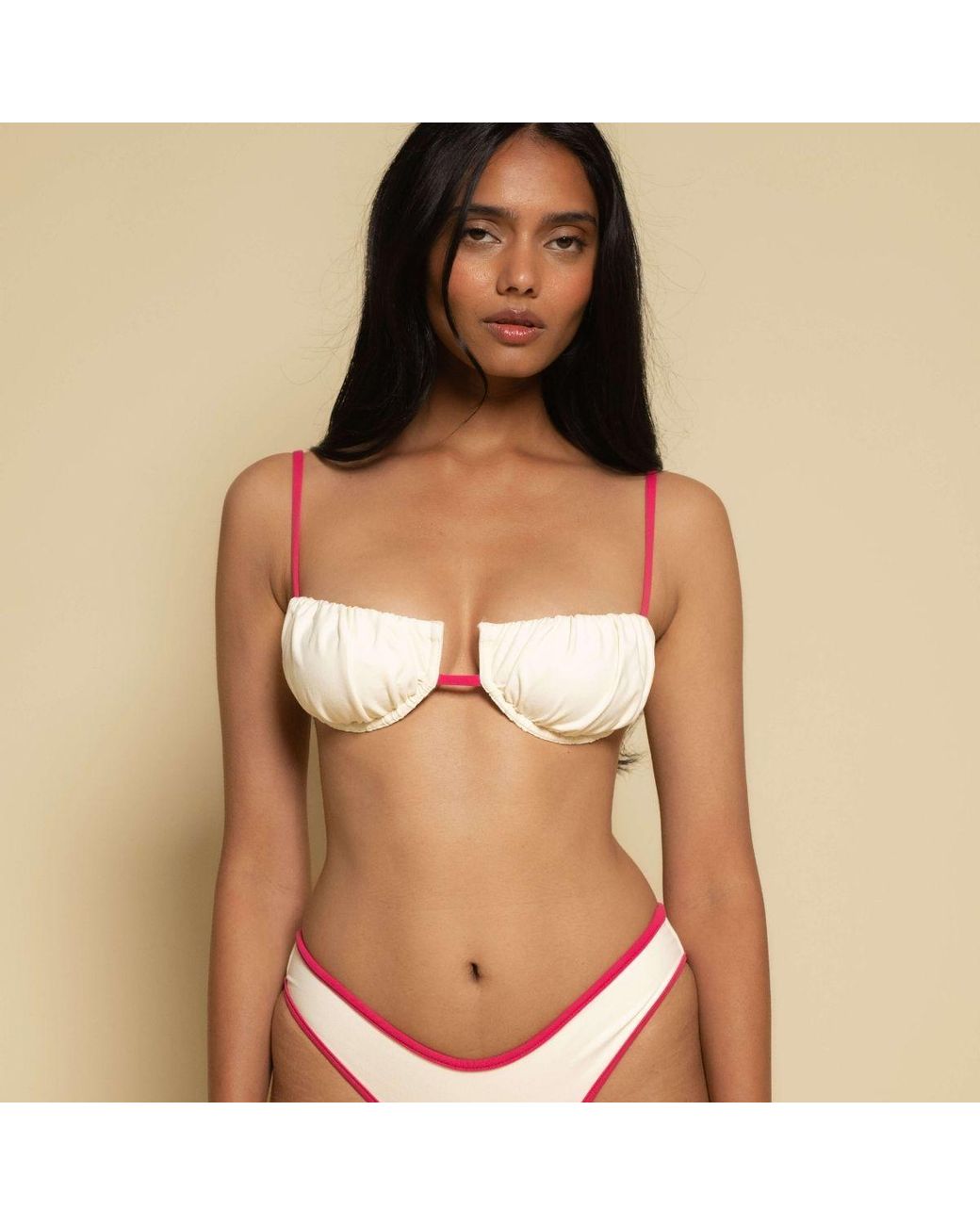 Montce Natural Neutrals Cream Raspberry Binded Petal Bikini Top