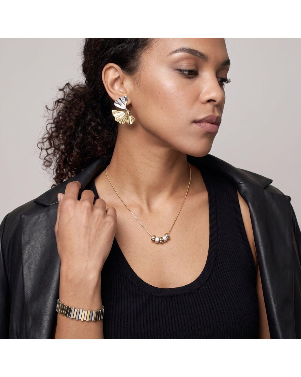 Uchi and Soto Metallic Enso Mixed Metals Multi Ring Necklace