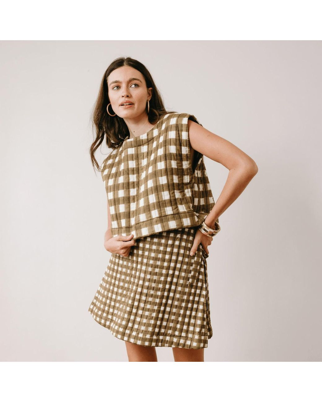 SUNSHINE TIENDA Green Painted Gingham Quilted Greta Top