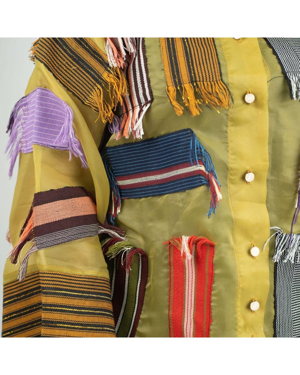 Beautiful Stitches Ltd Green Aso Oke Patchwork Organdy Shirt— Mustard