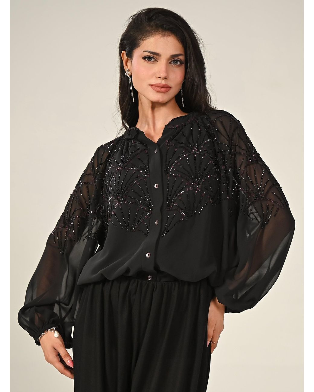 Rose & Nancy Black Gemma Hand Embellished Blouse