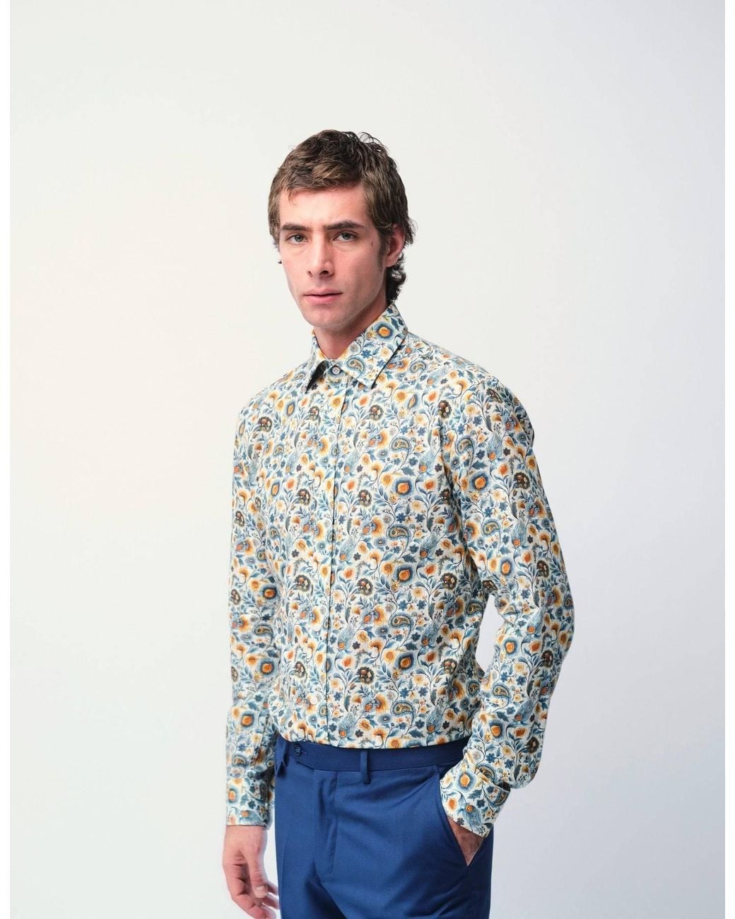 Gresham Blake Gray Neutrals Cream Paisley Jacquard Shirt for men