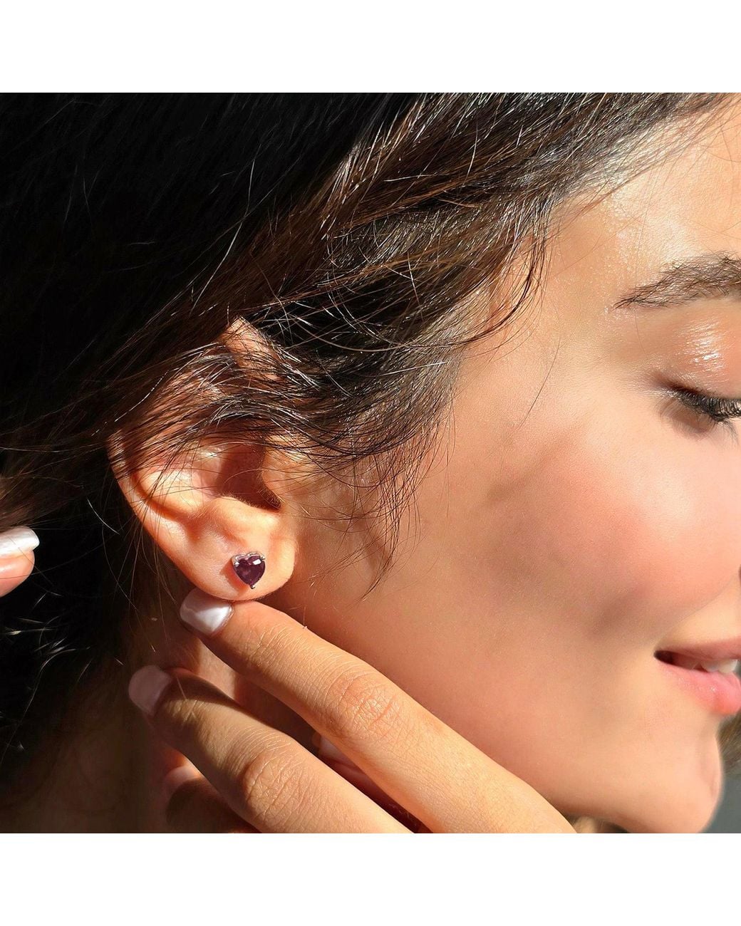 Sophelia Purple Garnet Heart Sterling Stud Gemstone Earrings