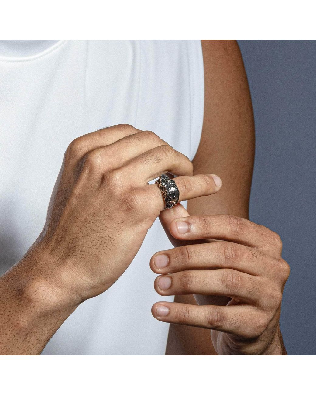 German Kabirski Metallic Seraph Ring With Sculpted Skull Relief for men