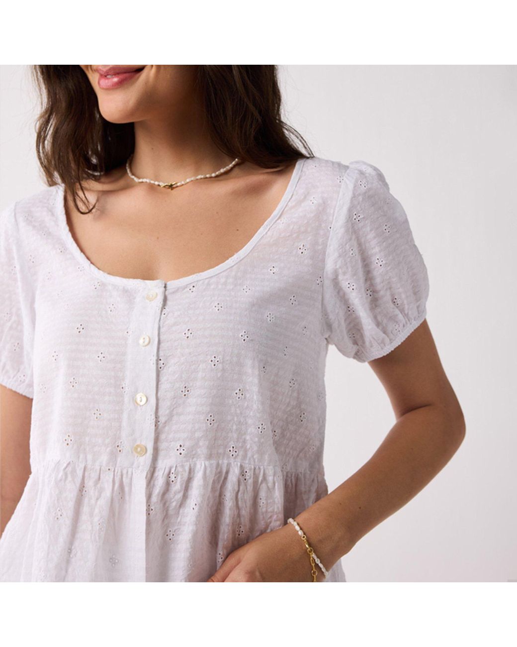 REISTOR Purple Embroidered Peplum Top With Puff Sleeves